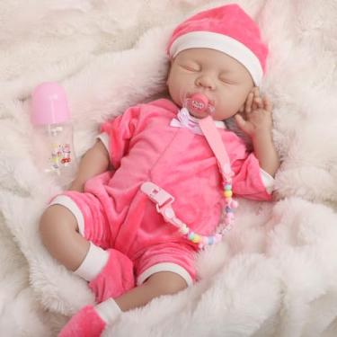 Imagem de Boneca Bebê Reborn de Silicone Sólido Menina Macio com Roupas Acessórios (Menina Vermelha 48cm)