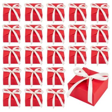 Imagem de PH PandaHall Pacote com 30 mini caixa de presente vermelha, 9 x 9 x 5 cm, caixa de presente de papel quadrada dobrável com fita para biscoitos de presente, sabonetes, joias, aniversário, lembrancinhas