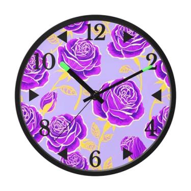 Imagem de STAYTOP Relógio de parede LED rosa roxa para quarto com brilho noturno, relógios de parede silenciosos de 30 cm para decoração de sala de estar, controle de som, relógio de parede moderno que brilha