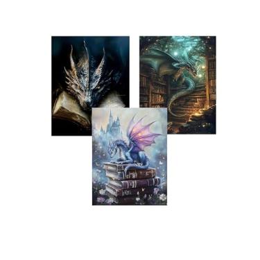 Imagem de EIBEILI Kits de pintura de diamante para adultos – Pacote com 3 peças de arte de dragão, faça você mesmo, kits de arte de diamante 5D de perfuração completa, pinturas de pontos de diamante com