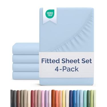 Imagem de Lençol de cama king size – Pacote com 4 lençóis de solteiro – serve para colchões de até 40,6 cm de profundidade – extra macio, aconchegante, respirável e refrescante – qualidade hoteleira, sem