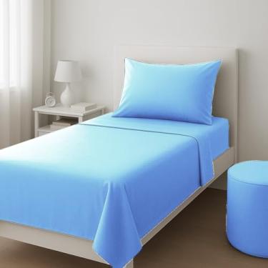 Imagem de Jogo de Lençol Solteiro 3 Peças Liso Hipercal Premium – Toque Macio, Não Forma Bolinhas, Fácil de Lavar – Linha Classic (Azul Bebe)