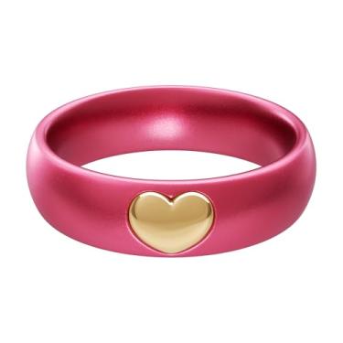 Imagem de ThunderFit Anéis de silicone para mulheres, aliança de casamento de silicone com pingente de coração banhado a ouro 14K, 5,5 mm de largura, 2 mm de espessura, 10.5 - 11 (20.60mm), Silicone, Sem pedra