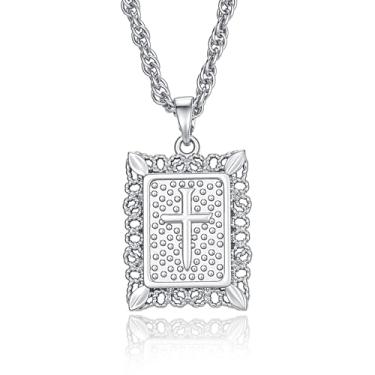 Imagem de JKEIO Colar com pingente de cruz para mulheres e homens, banhado a ouro 14K banhado a prata fé quadrada fé cristã, joia religiosa, presente para cristãos, 20 inchs, Cobre, Sem Pedra Preciosa