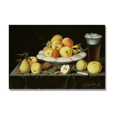 Imagem de NHLDZYH Tela vintage de frutas mortas, impressão de estilo de pintura a óleo vintage, decoração de jantar de fazenda C18. 50 x 75 cm. Somente tela