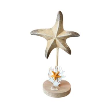 Imagem de Baoblaze Estrela-do-mar de madeira com estilo mediterrâneo, estatueta decorativa para mesa, estante ou móvel de TV, Amarelo Desgastado