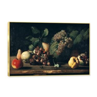 Imagem de Moldura dourada. Arte vintage emoldurada de frutas mortas, pintura clássica de cozinha country, decoração de parede de casa de fazenda quente para sala de jantar e cozinha. C14. 70 x 105 cm - 27,6 x