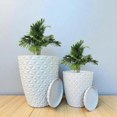 Imagem de Jogo 2 Vasos Luxo Diamante N°2,3 Polietileno Leves Planta Flor Jardim Moderno (Cinza)