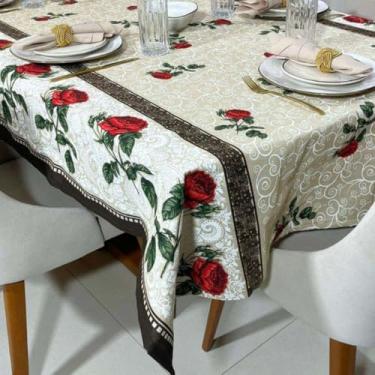 Imagem de Toalha de mesa retangular em linho, estilo rústico Disponível nos tamanhos 4/6/8/10 lugares 、 para a cozinha e sala de jantar Material natural, feito para durar (ROSA VERMELHO,260X140-8 LUGARES)