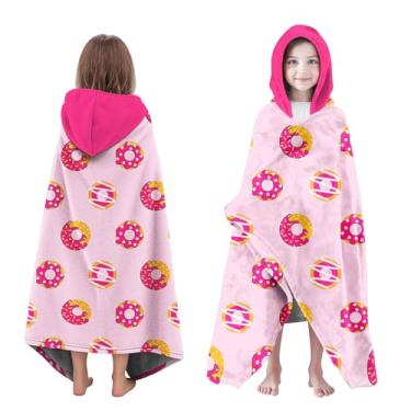 Imagem de Neapth Toalha de praia com capuz Donuts para meninas, 76,2 cm x 127 cm Toalha de banho infantil poncho para crianças, rosa macio absorvente com capuz para 3-10 anos roupão de banho para piscina banho