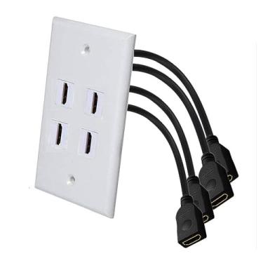 Imagem de Kework Placa de parede HDMI 2,1 V com 4 portas, 48 Gbps, 3D 8 K a 60 Hz 4K @ 120 Hz HDR eARC, tomada de passagem sem solda, capa facial para home theater, DVD, TV a cabo por satélite HDTV, PS4