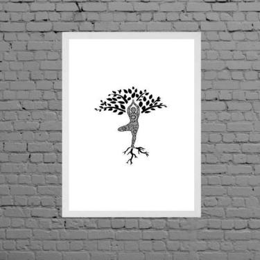 Imagem de Quadro Decorativo Yoga Árvore 33X24Cm Moldura Branca