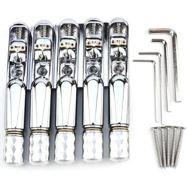 Imagem de OVSAL Ponte de baixo 5 cordas Headless Ponte fixa ajustável de 18 mm com selas de latão, placa de liga de zinco, afinação estável, fácil instalação, serve para 5 cordas peças de reposição para baixo