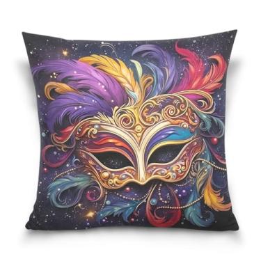 Imagem de ATTX Capas de almofada de máscara de carnaval 50 x 50 cm decorativas com zíper para sala de estar sofá-cama (360)