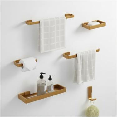Imagem de Kit Acessórios para Banheiro Aço Inox 6 Peças Porta Toalhas Papeleira Saboneteira Porta Shampoo Gancho (Dourado)