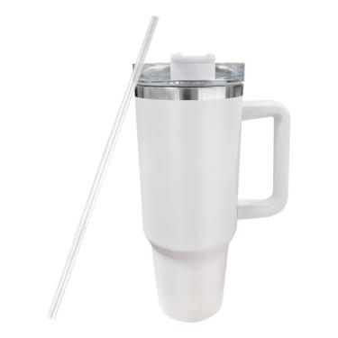 Imagem de Copo Térmico Estilo Quencher 1200ml Inox Portátil com Canudo | Conserva Bebidas Quentes e Frias | Branco