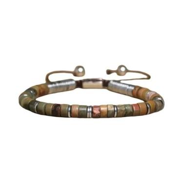 Imagem de Pulseira Boho Empilhável De Pedras: Kit Com Olho De Tigre, Lápis-Lazúl