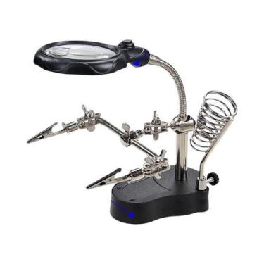 Imagem de Lupa Iluminada Por LED Com Suporte De Ferro De Solda De 3 Mãos E Clipe