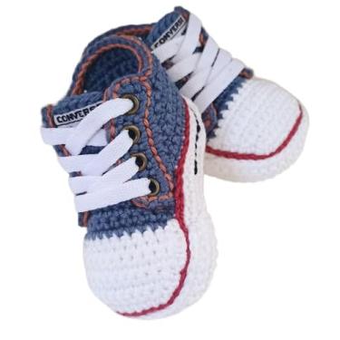 Imagem de Sapatinho de crochê para bebê jeans -T15