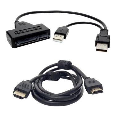 Imagem de Kit 1 Cabo Sata Hd Usb Duplo 2.5 + 1 Cabo Hdmi De 1,8 Mts