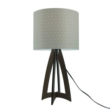 Imagem de Abajur Base Madeira Marrom E Cúpula Renda Bege Arabescos