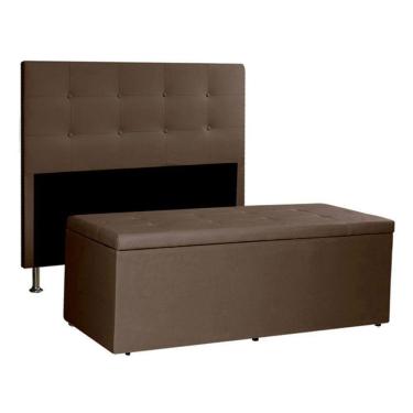 Imagem de Kit Cabeceira E Calçadeira Baú Queen 1,60m Berlim Suede Marrom - Pallazio