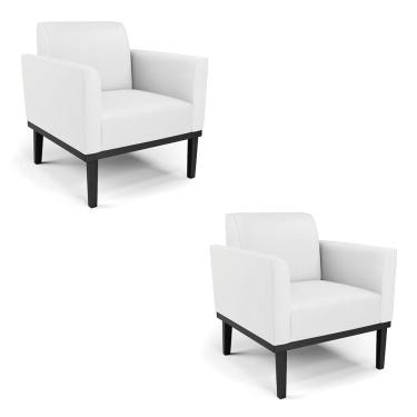 Imagem de Kit 2 Poltronas Base De Madeira Fixa Preto Marisa Corino Branco D03 - D\'rossi