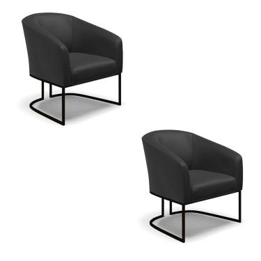 Imagem de Kit 2 Poltronas Stella Corino Preto Base Industrial Preto - D'Rossi