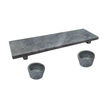 Imagem de Kit Tabua Gourmet 25X7Cm E 2 Molheiras 50Ml Em Pedra Sabão