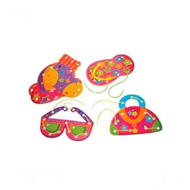 Imagem de Brinquedo Pedagógico Alinhavos Objetos Peças Mdf 06 Unidade