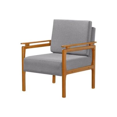 Imagem de Poltrona Decorativa Pés De Madeira Maciça Yasmin Linho Cinza