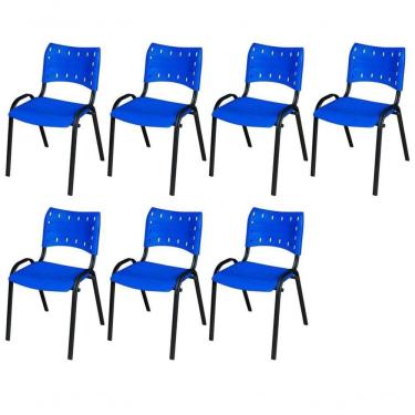 Imagem de Cadeira Iso Base Preto Igreja, Escola, Escritório - Azul Kit 7 Peças