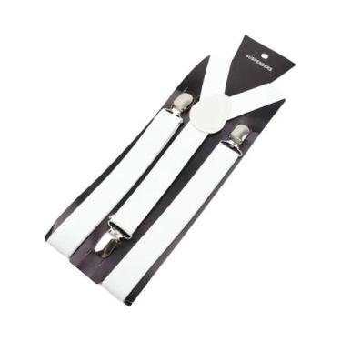 Imagem de Suspensórios Ajustáveis De Couro Elástico Preto Azul Vermelho Cor Sóli