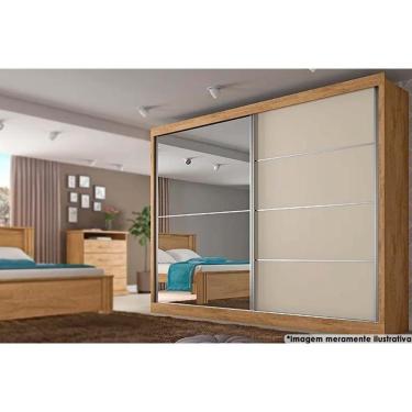 Imagem de Guarda Roupa Casal 2 Portas De Correr E 4 Gavetas C/ 1 Espelho Verona Plus Amêndoa/off White Europa