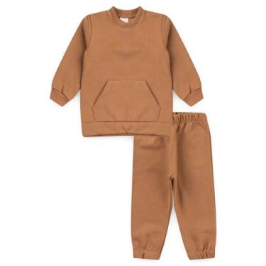 Imagem de Conjunto Infantil Inverno Peluciado Bolso Canguru Duma Kids, Camelo, 4