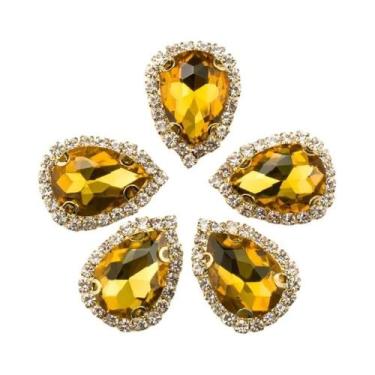 Imagem de Strass De Fundo Dourado Com 4 Furos Para Costurar, Cristal De Vidro, A