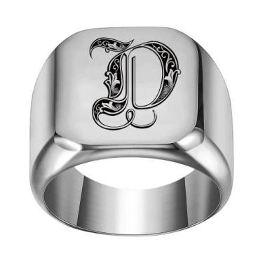 Imagem de Moda 26 inglês inicial titânio aço masculino anel para homens retro pu