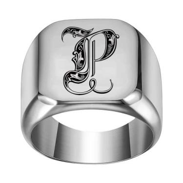 Imagem de Moda 26 inglês inicial titânio aço masculino anel para homens retro pu