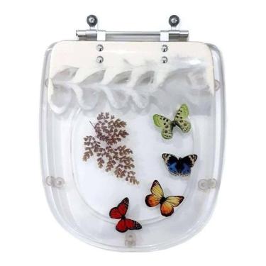 Imagem de Acento Sanitário Decorada Sabatini Icasa 4 Borboletas Bege