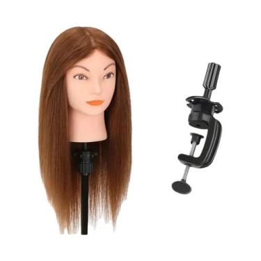Imagem de Cabeça De Manequim Profissional 100% Cabelo Humano Para Treinamento De