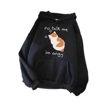 Imagem de Moletom Feminino Oversize Com Estampa De Gato Zangado, Estilo Hip Hop 