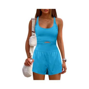 Imagem de Macacão Feminino Sem Mangas De Cintura Alta Em Cor Sólida Para Yoga E 