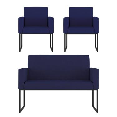 Imagem de Kit Sofá 2 Lugares + 2 Poltronas Para Recepção Sala Balaqui Cor:azul Marinho Azul Marinho