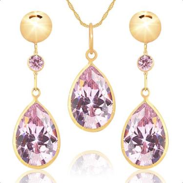 Imagem de Brinco E Pingente Em Ouro 18k Com Zircônia - S. Demór Joias, Rosa