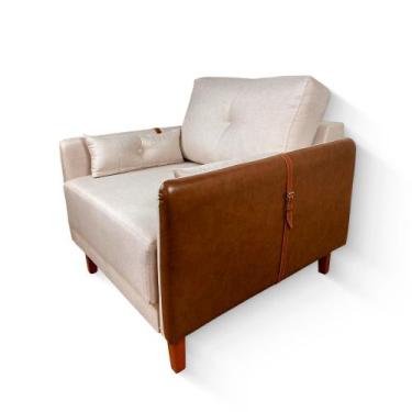 Imagem de Poltrona Texas Com Capa Couro - Luxo Decor - Nobly Decor, Bege/Couro
