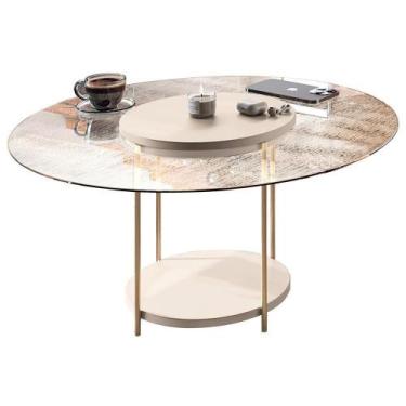 Imagem de Mesa De Centro Para Sala Redonda Tampo Vidro Pés Aço Allure B01 Off Wh