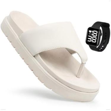 Imagem de Sandália De Dedo Papete Feminina Flatform Asa Delta Moda Blogueira Confortável + Relógio-Feminino