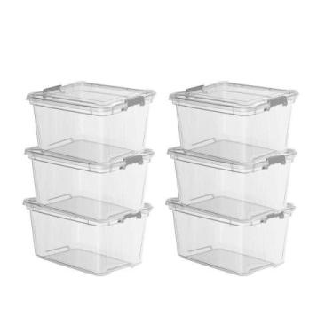 Imagem de Kit 6 Caixas Plásticas Organizadora 27 Litros Transparente - PLASVALE