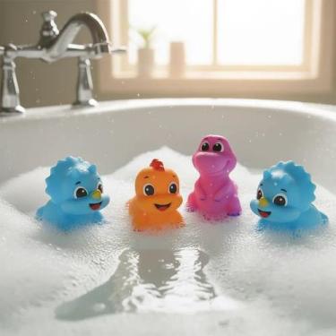 Imagem de Kit Com 4 Brinquedos Para Banho Banheira Pato Tubarão Tartaruga Polvo 