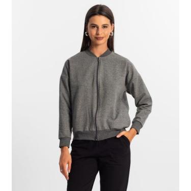 Imagem de Jaqueta Feminina Básica de Moletom Rovitex Cinza, M, Cinza